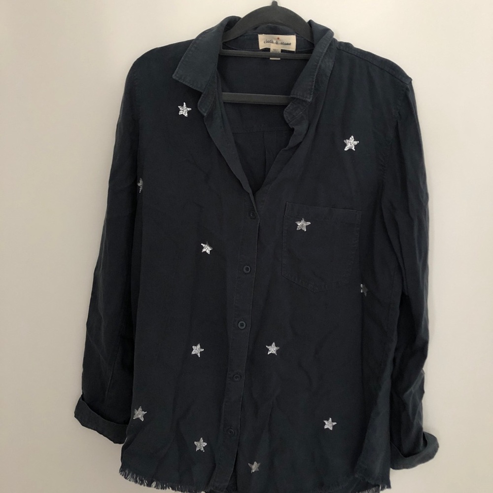 Cloth & Stone Dark Blue Star Button Down Shirt